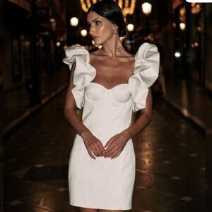 Zara Cream Mini Dress with Statement Sleeves